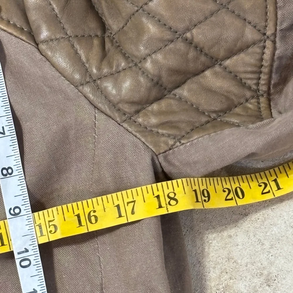 Michael Kors Brown Leather Cotton Moto Jacket Women’s Medium Zippers Pockets